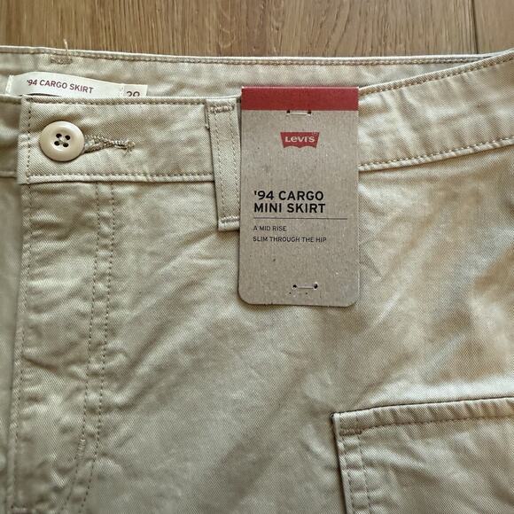 Levi’s 94 Cargo Mini Skirt Khaki Mini Retro Tan Beige - 100% Cotton NWT - Picture 7 of 7